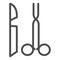Scalpel and tweezers line icon. Two items of surgical instruments symbol, outline style pictogram on white background