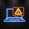 Scam alert message on laptop screen. Phishing scam. Danger risk note. Vector stock illustration