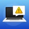 Scam alert message on laptop screen. Phishing scam. Danger risk note. Vector stock illustration.