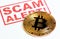 Scam, fraud and Bitcoin symbol