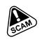 Scam triangle sign for icon isolated on white, scam warning sign graphic for spam email message and error virus, scam alert icon