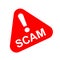 Scam triangle sign red for icon isolated on white, scam warning sign graphic for spam email message and error virus, scam alert