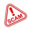 Scam triangle sign red for icon isolated on white, scam warning sign graphic for spam email message and error virus, scam alert