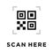 Scan here QR Code vector border icon. This icon use for admin panels, website, interfaces, mobile apps