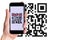 Scan qrcode. Hand holding digital mobile smart phone with qr code scanner on smartphone screen for payment, online pay