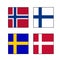 Scandinavia Flag Button set - Norway, Finland, Sweden, Denmark square European push button concepts.