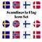 Scandinavia Flag Button set - Sweden, Denmark, Finland, and Norway rounded, circle, and square for European push button concepts.