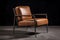 scandinavian armchair with sleek leather and metal details