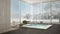 Scandinavian bathroom, white minimalistic interior design, big w