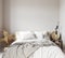 Scandinavian bedroom close up, wall mock up