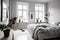 scandinavian bedroom with minimalist design, sleek furniture and natural accents