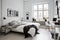scandinavian bedroom, with minimalist design and sleek wood furnishings