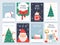 Scandinavian christmas cards. Cozy winter holiday, noel and new year celebrations with cute santa, polar bear and tree