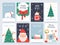 Scandinavian christmas cards. Cozy winter holiday, noel and new year celebrations with cute santa, polar bear and tree decoration