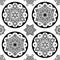 Scandinavian Christmas folk pattern - snowflake mandala seamless design, black and white Xmas wallpaper, wrapping paper or