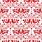 Scandinavian Christmas folk seamless vector pattern, repetitive floral cute Nordic design with birds in red on white background