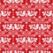 Scandinavian Christmas folk seamless vector pattern, repetitive floral cute Nordic design with birds in white on red background