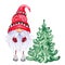 Scandinavian Christmas Gnome with green yule tree.