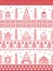 Scandinavian Christmas pattern including Nordic Christmas scenery Winter Village : Church , house, cottages, town hall in stitche