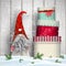 Scandinavian christmas traditional gnome, Tomte, with stack of colorful gift boxes, illustration