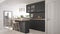 Scandinavian classic kitchen with wooden and gray details, minim