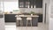 Scandinavian classic kitchen with wooden and gray details, minim