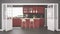 Scandinavian classic kitchen with wooden and red details, minima