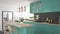 Scandinavian classic kitchen with wooden and turquoise details,