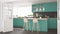 Scandinavian classic kitchen with wooden and turquoise details,