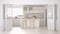 Scandinavian classic kitchen with wooden and white details, mini