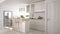 Scandinavian classic kitchen with wooden and white details, mini