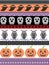 Scandinavian cross stitch and traditional American holiday inspired seamless Halloween pattern with owl,skull, heart, pumpkin