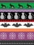 Scandinavian cross stitch and traditional American holiday inspired seamless Halloween pattern with witch hat, spider web, heart