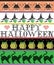 Scandinavian cross stitch and traditional American holiday inspired seamless Happy Halloween pattern with spider, web, witch