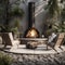 Scandinavian Design Furniture Garden With Round Fireplace And Seating Area