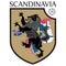 Scandinavian design. Heraldic shield, a wolf on a background map of the Scandinavian Countries - Sweden, Norway, Denmark