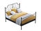 Scandinavian double metal frame bed with orange linen. 3d render