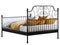Scandinavian double metal frame bed with orange linen. 3d render
