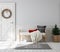 Scandinavian farmhouse hallway interior with Christmas decoration, wall mockup