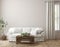 Scandinavian farmhouse living room interior, wall mockup