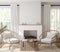 Scandinavian farmhouse living room interior, wall mockup