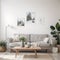 Scandinavian farmhouse living room interior, wall mockup,