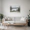 Scandinavian farmhouse living room interior, wall mockup,