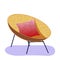 Scandinavian flat style. Cozy orange armchair and red pillow on a purple carpet.Isolated vector illustration,white