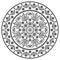 Scandinavian floral mandala vector embroidery folk art style - Nordic outline round pattern with flowers and leaves in black on wh