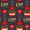 Scandinavian folk birds and flowers in a seamless pattern design