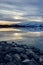 Scandinavian frosty lake near highlands