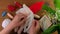 Scandinavian gnome yarn mustache making step by step handmade tutorial. Homemade blogging fabric swedish Christmas decoration DIY.