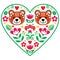 Scandinavian heart with two bears in love and flowers folk art vector design, Valentine`s Day floral greeting card or wedding invi