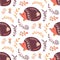 Scandinavian hedgehog seamless pattern folk forest animal background